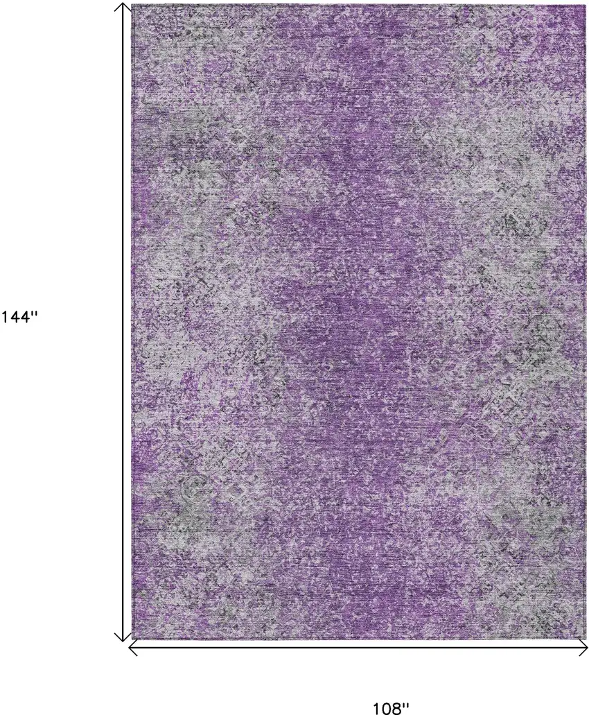 Plum Purple And Silver Oriental Washable Indoor Outdoor Area Rug Photo 3