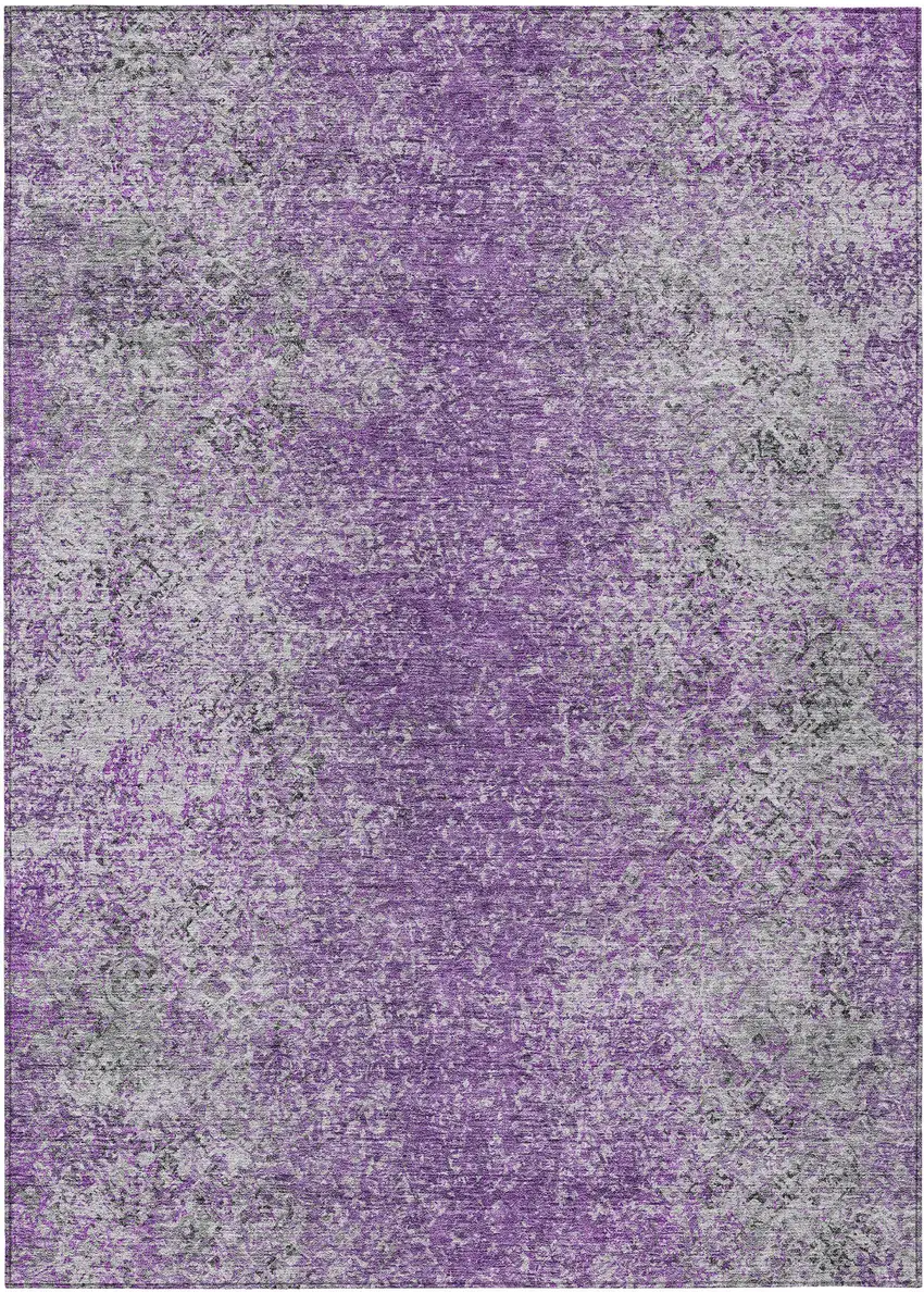 Plum Purple And Silver Oriental Washable Indoor Outdoor Area Rug Photo 2