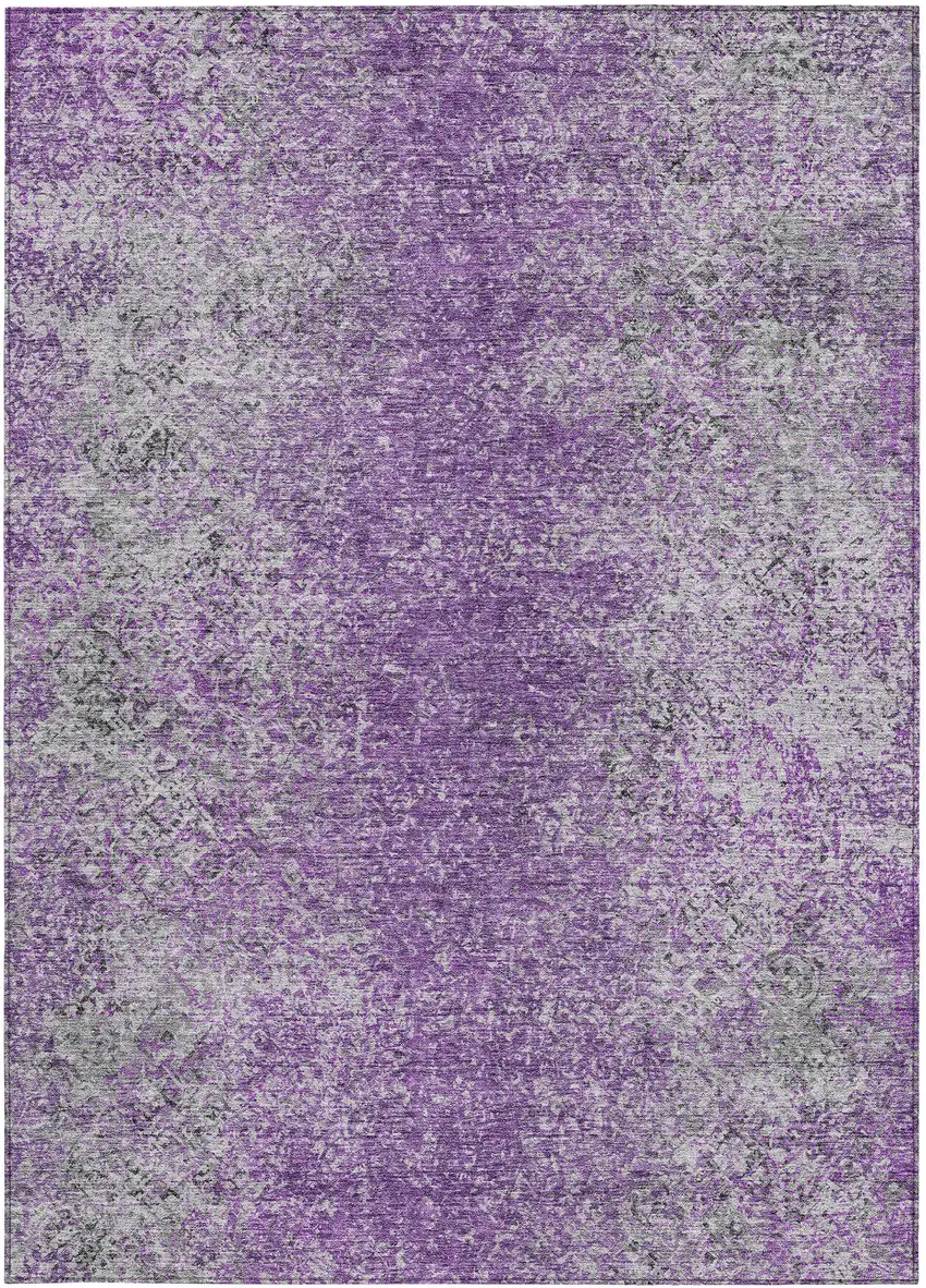 Plum Purple And Silver Oriental Washable Indoor Outdoor Area Rug Photo 6