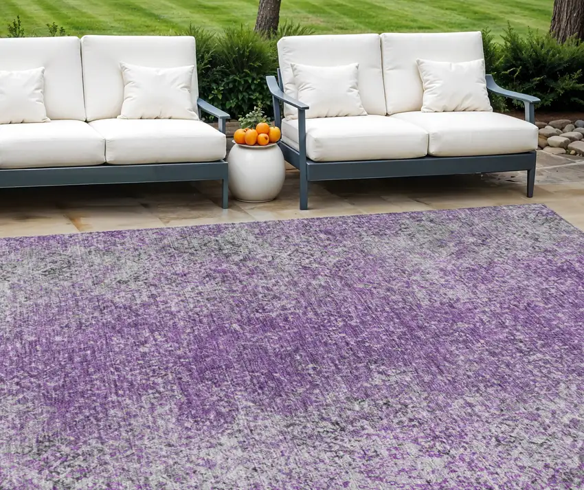 Plum Purple And Silver Oriental Washable Indoor Outdoor Area Rug Photo 1
