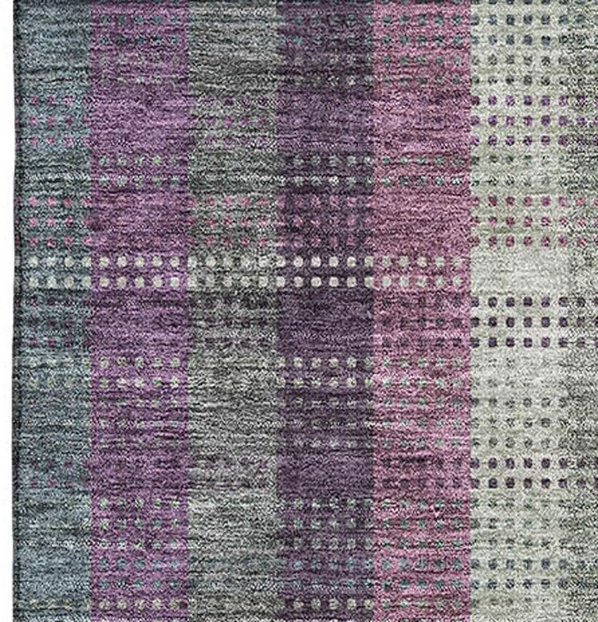 Plum Sage And Gray Plaid Washable Area Rug With UV Protection Photo 3