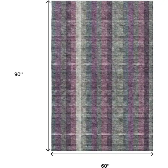 Plum Sage And Gray Plaid Washable Area Rug With UV Protection Photo 9