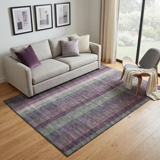Plum Sage And Gray Plaid Washable Area Rug With UV Protection Photo 1