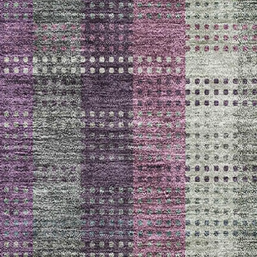 Plum Sage And Gray Plaid Washable Area Rug With UV Protection Photo 2