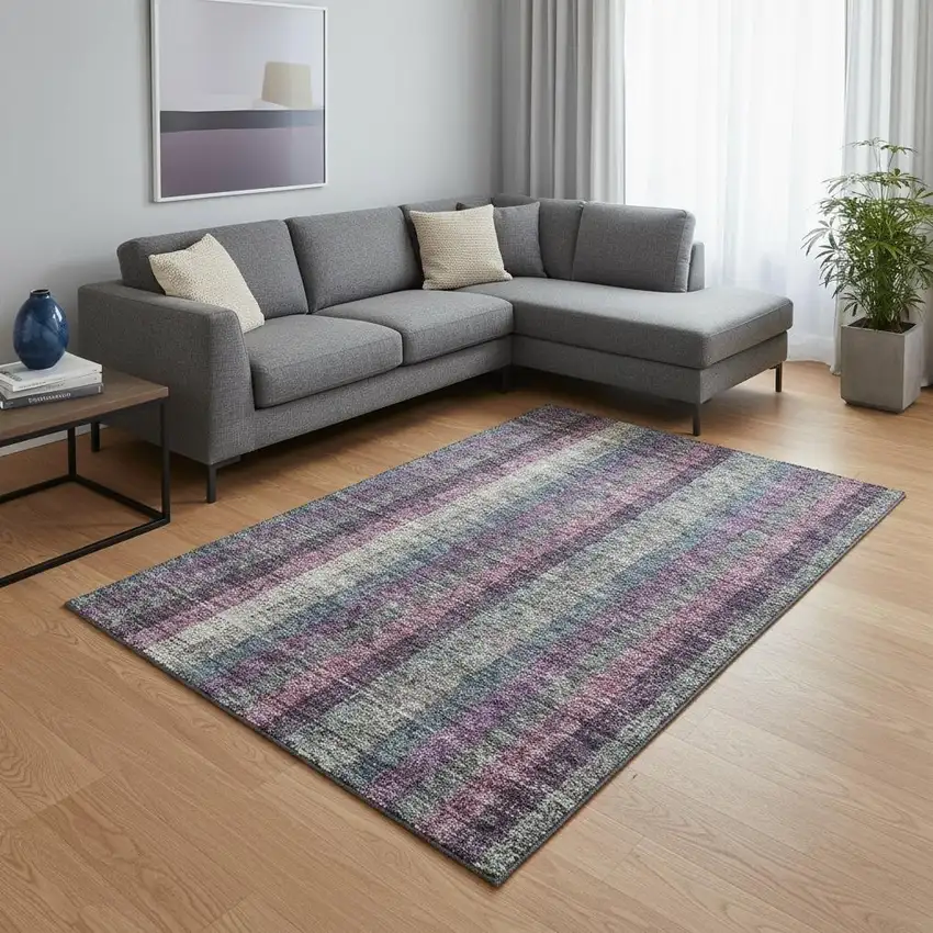 Plum Sage And Gray Plaid Washable Area Rug With UV Protection Photo 2