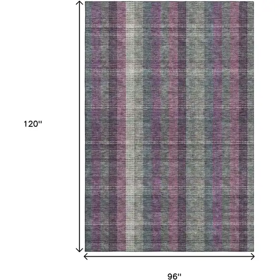 Plum Sage And Gray Plaid Washable Area Rug With UV Protection Photo 9
