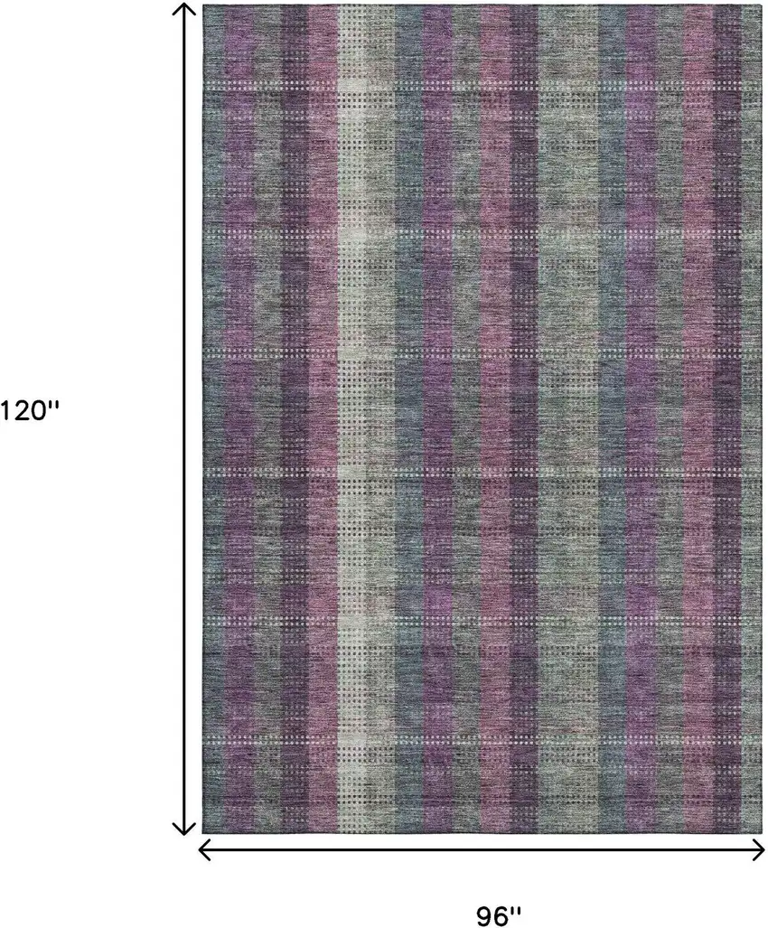 Plum Sage And Gray Plaid Washable Area Rug With UV Protection Photo 9