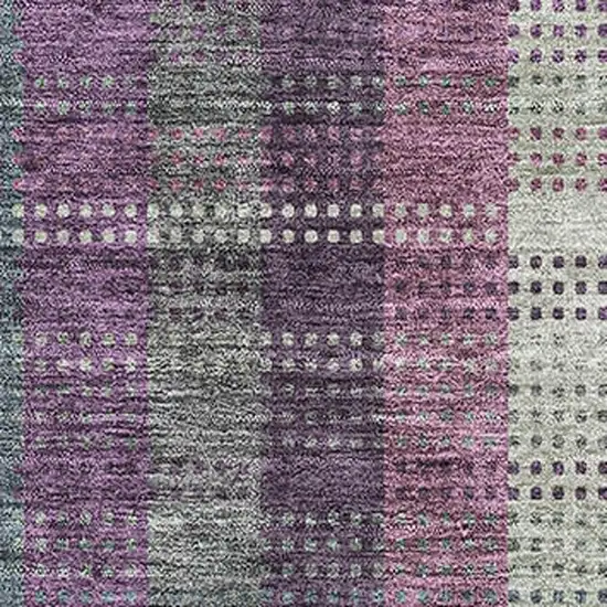 Plum Sage And Gray Plaid Washable Area Rug With UV Protection Photo 2
