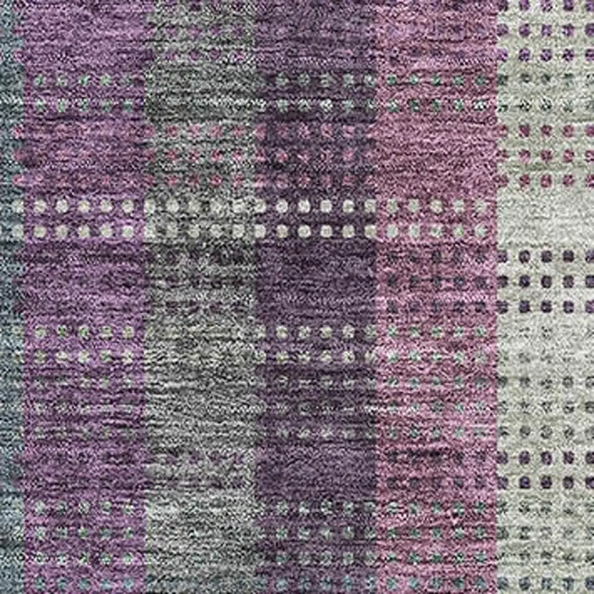 Plum Sage And Gray Plaid Washable Area Rug With UV Protection Photo 2