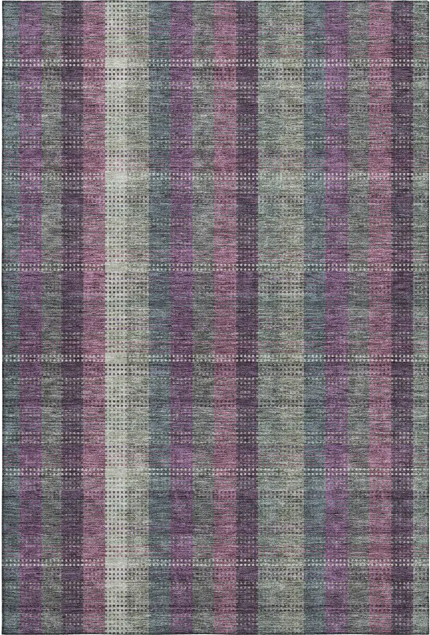 Plum Sage And Gray Plaid Washable Area Rug With UV Protection Photo 1