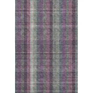 Photo of Plum Sage And Gray Plaid Washable Area Rug With UV Protection
