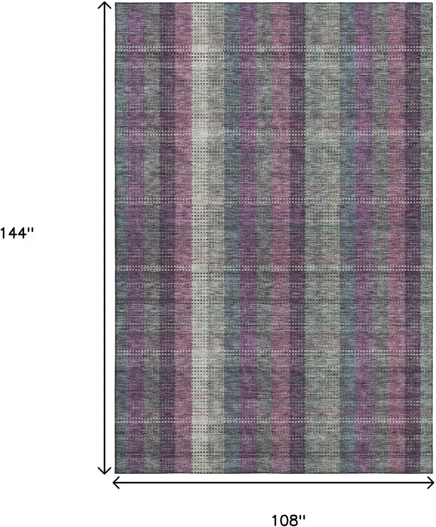 Plum Sage And Gray Plaid Washable Area Rug With UV Protection Photo 9