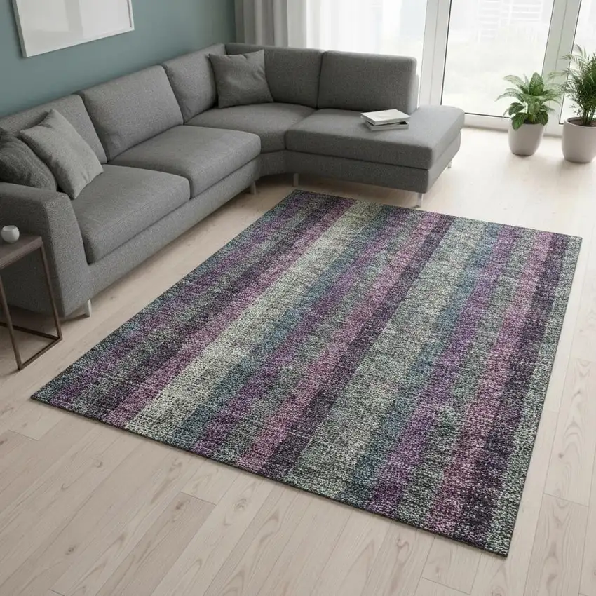 Plum Sage And Gray Plaid Washable Area Rug With UV Protection Photo 2