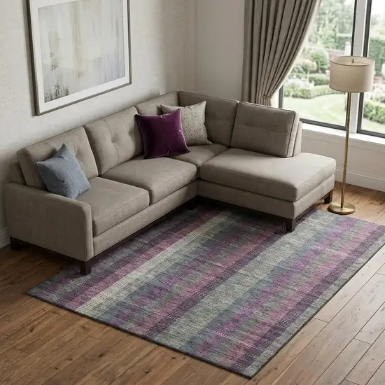 Plum Sage And Gray Plaid Washable Area Rug With UV Protection Photo 1
