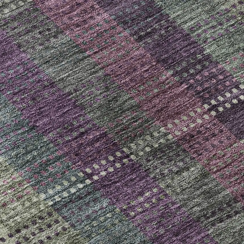 Plum Sage And Gray Plaid Washable Area Rug With UV Protection Photo 8