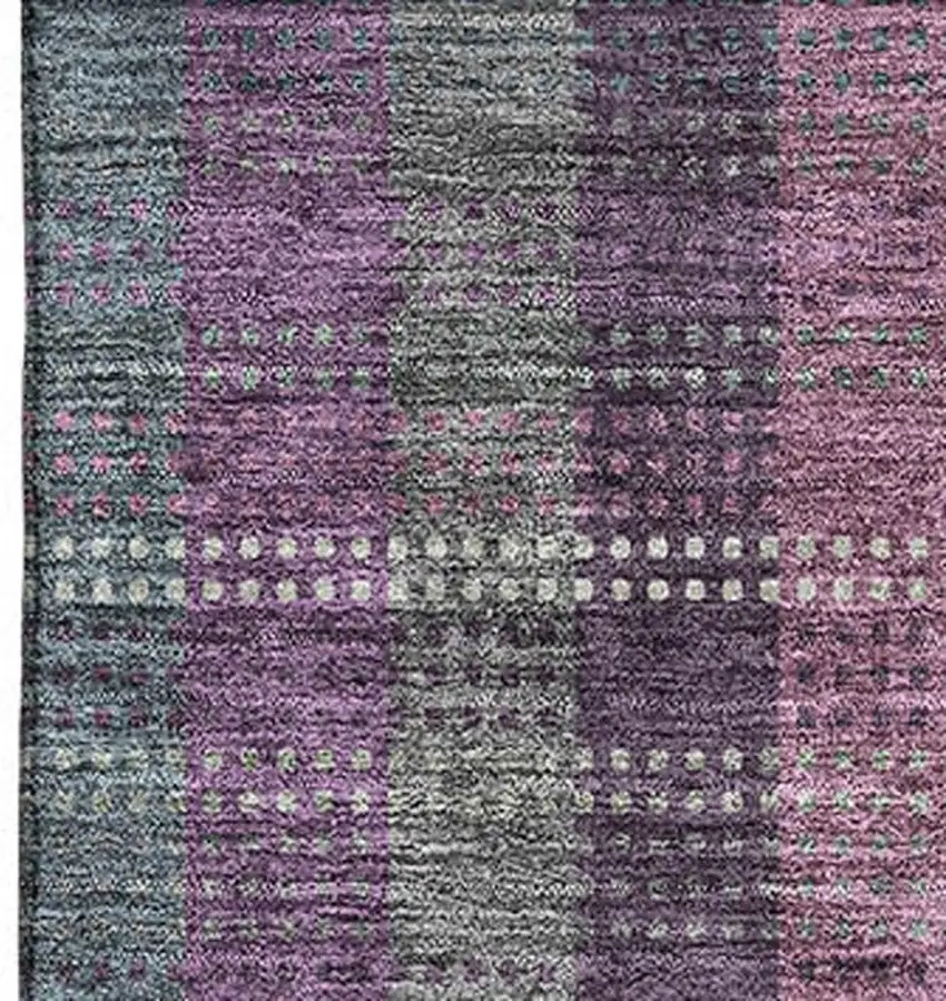 Plum Sage And Gray Plaid Washable Area Rug With UV Protection Photo 2