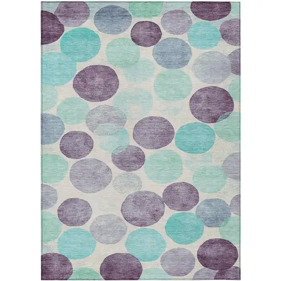 Plum Teal Blue And Ivory Geometric Washable Indoor Outdoor Area Rug Photo 3
