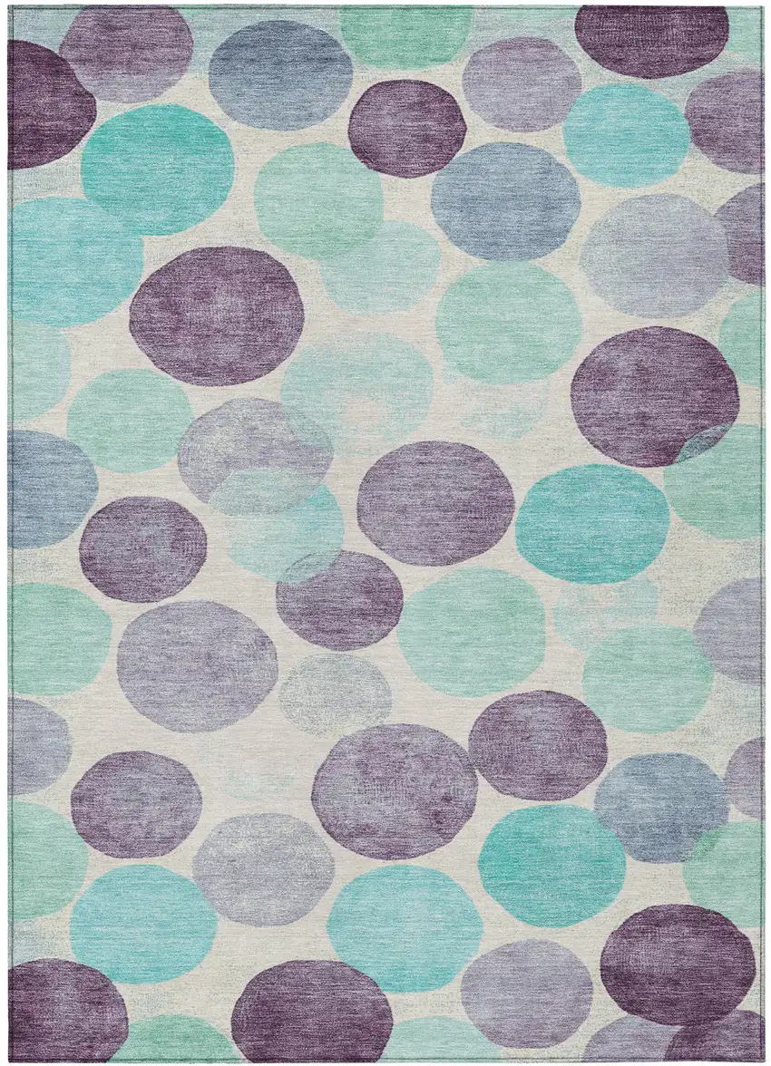 Plum Teal Blue And Ivory Geometric Washable Indoor Outdoor Area Rug Photo 3
