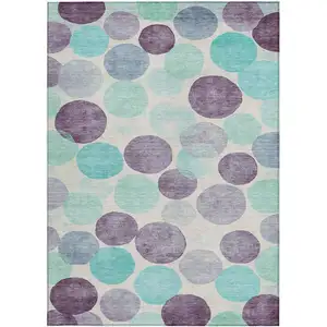 Photo of Plum Teal Blue And Ivory Geometric Washable Indoor Outdoor Area Rug