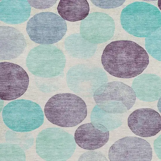 Plum Teal Blue And Ivory Geometric Washable Indoor Outdoor Area Rug Photo 3