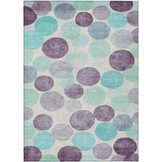 Plum Teal Blue And Ivory Geometric Washable Indoor Outdoor Area Rug Photo 8