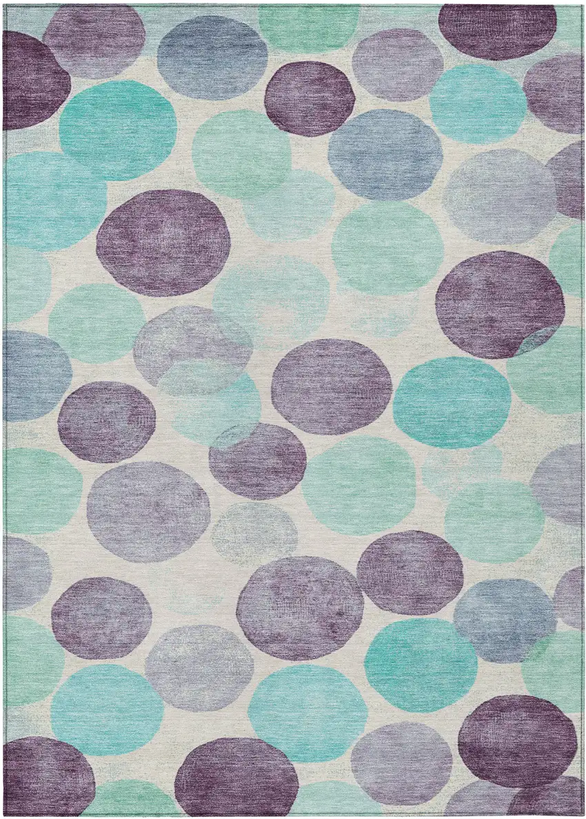 Plum Teal Blue And Ivory Geometric Washable Indoor Outdoor Area Rug Photo 8