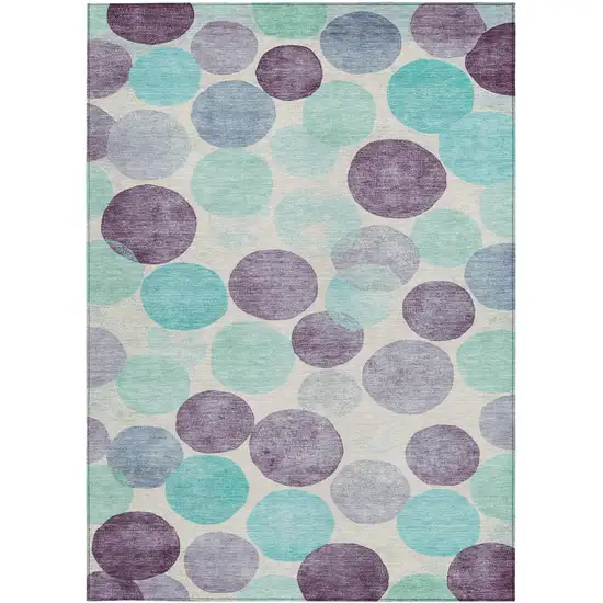 Plum Teal Blue And Ivory Geometric Washable Indoor Outdoor Area Rug Photo 4