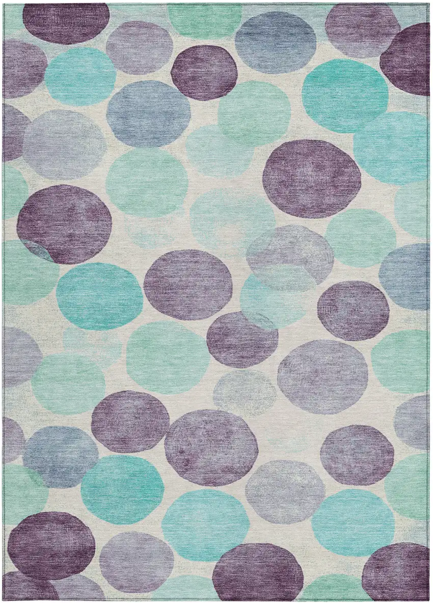 Plum Teal Blue And Ivory Geometric Washable Indoor Outdoor Area Rug Photo 4