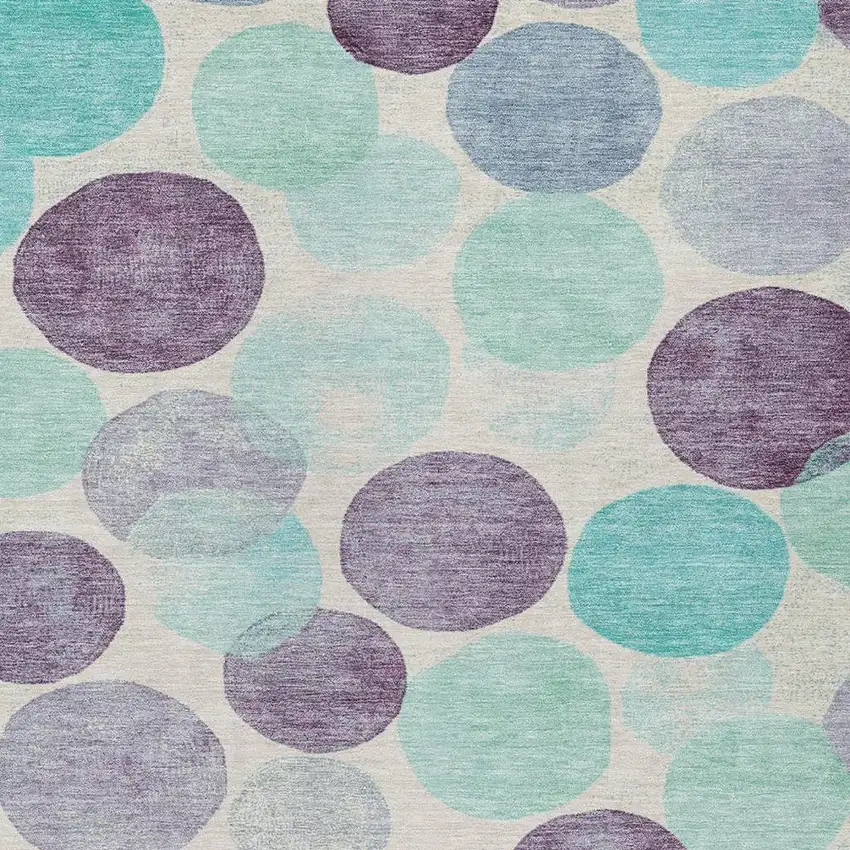 Plum Teal Blue And Ivory Geometric Washable Indoor Outdoor Area Rug Photo 3