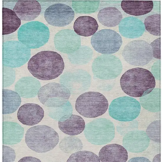 Plum Teal Blue And Ivory Geometric Washable Indoor Outdoor Area Rug Photo 4
