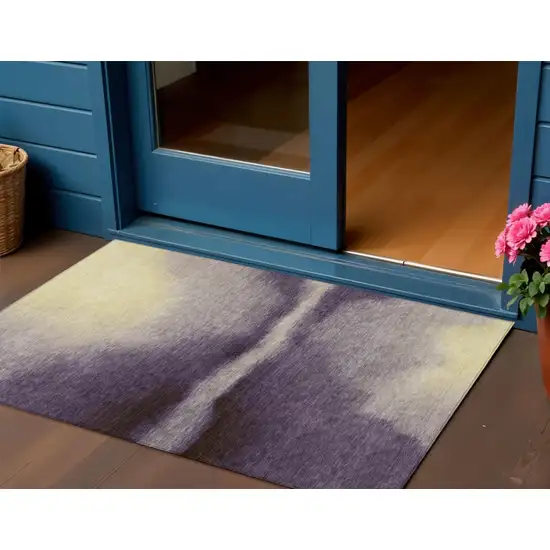 Plum Wheat And Ivory Abstract Washable Indoor Outdoor Area Rug Photo 1