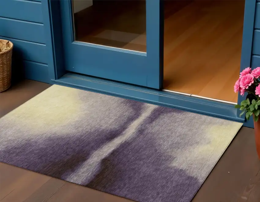 Plum Wheat And Ivory Abstract Washable Indoor Outdoor Area Rug Photo 1