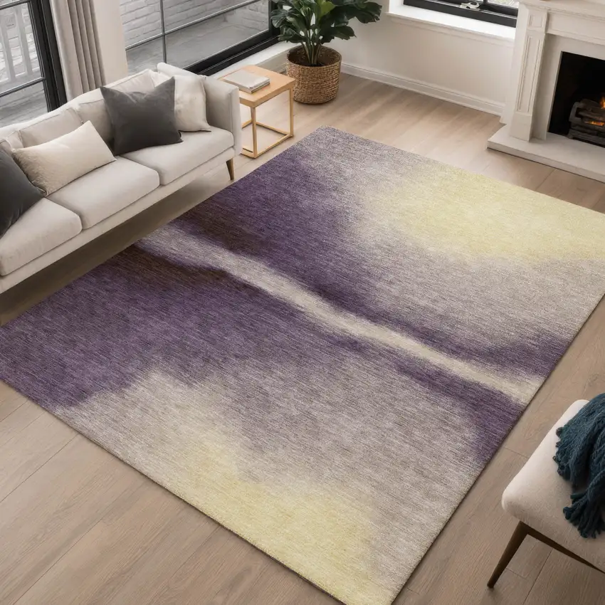 Plum Wheat And Ivory Abstract Washable Indoor Outdoor Area Rug Photo 5
