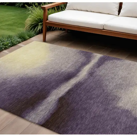Plum Wheat And Ivory Abstract Washable Indoor Outdoor Area Rug Photo 1