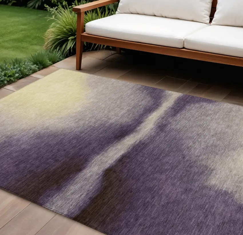 Plum Wheat And Ivory Abstract Washable Indoor Outdoor Area Rug Photo 1