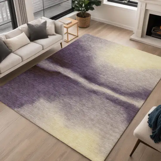 Plum Wheat And Ivory Abstract Washable Indoor Outdoor Area Rug Photo 5