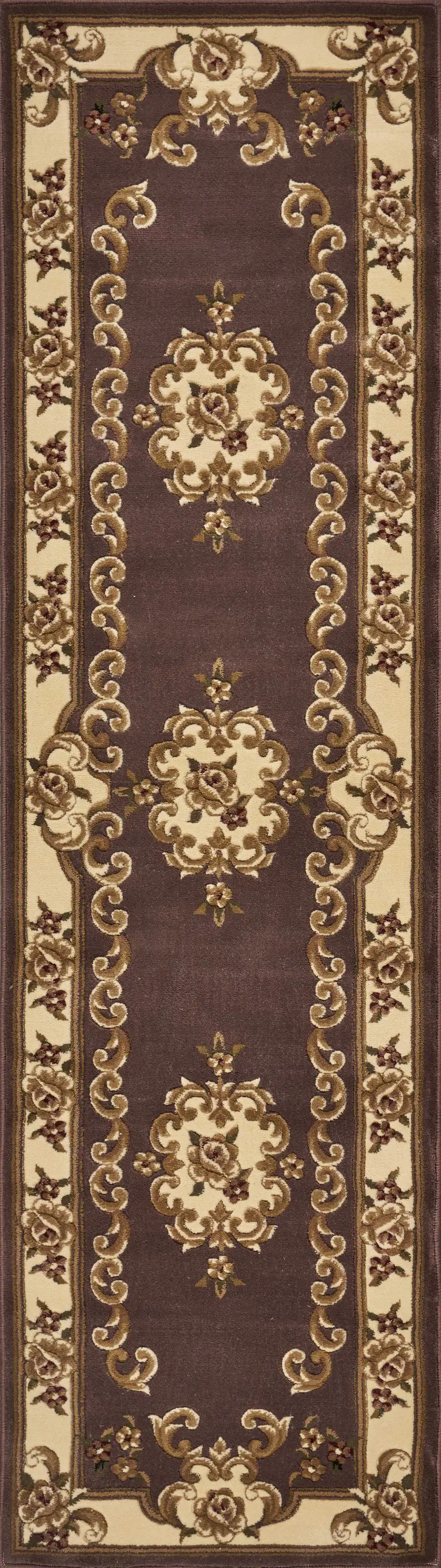 Plum or Ivory Medallion Runner Rug Photo 1