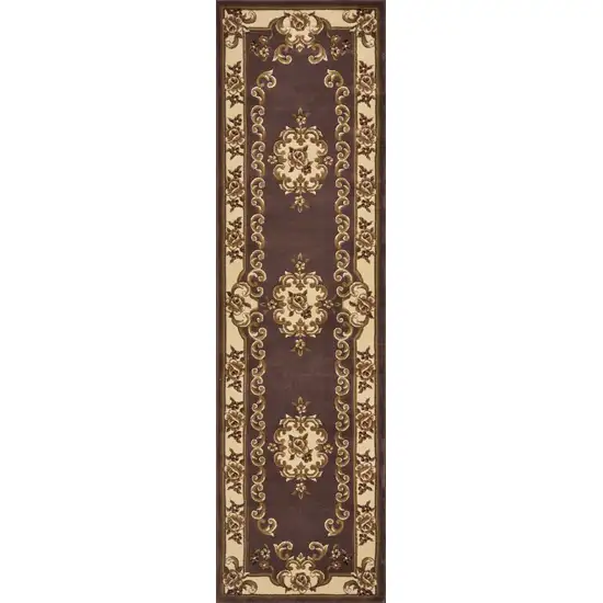 Plum or Ivory Medallion Runner Rug Photo 1