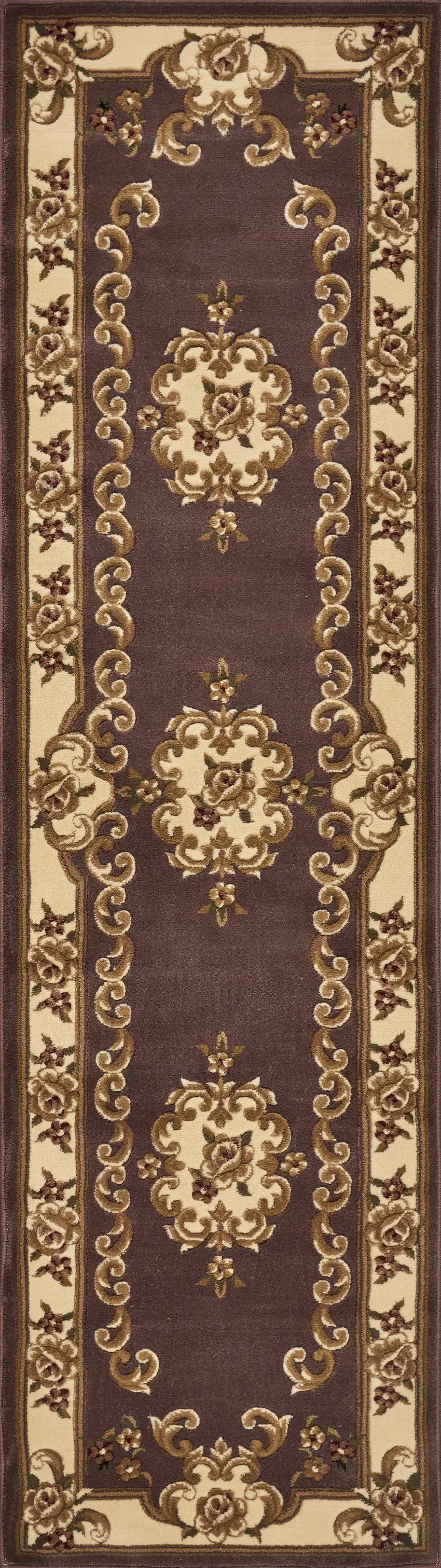 Plum or Ivory Medallion Runner Rug Photo 3