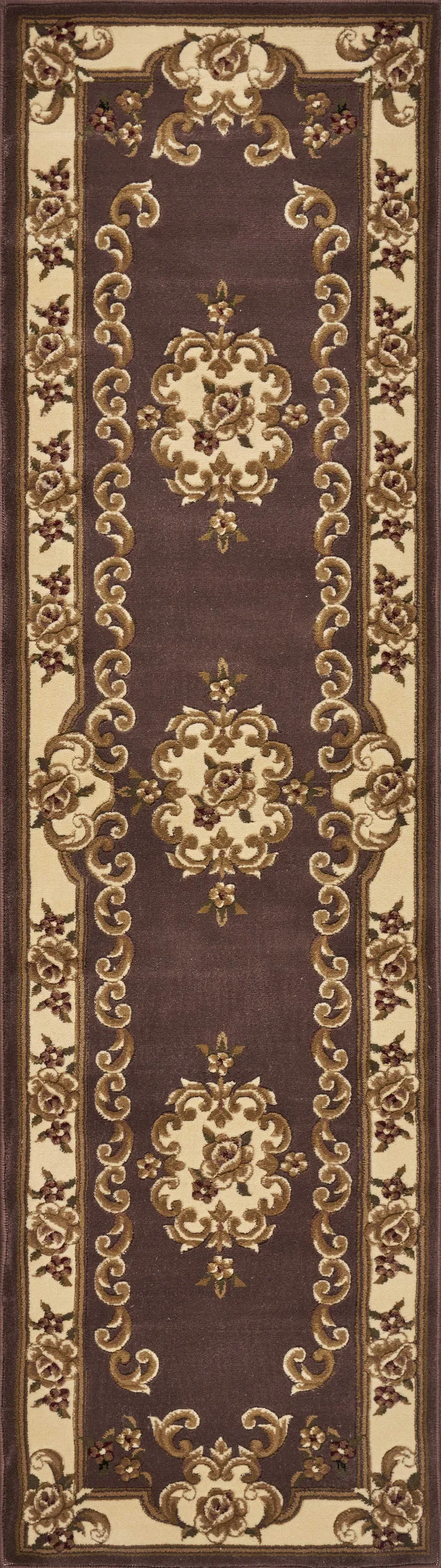 Plum or Ivory Medallion Runner Rug Photo 3