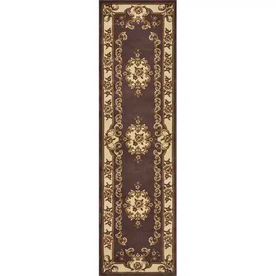 Plum or Ivory Medallion Runner Rug Photo 3