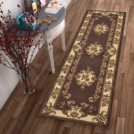Plum or Ivory Medallion Runner Rug Photo 2