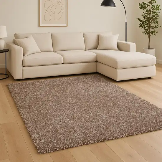 Beige And Brown Abstract Shag Hand Woven Area Rug Photo 1