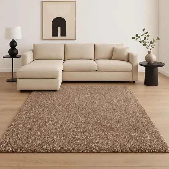 Beige And Brown Abstract Shag Hand Woven Area Rug Photo 1