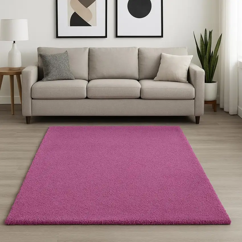 Hot Pink Shag Hand Woven Area Rug Photo 1