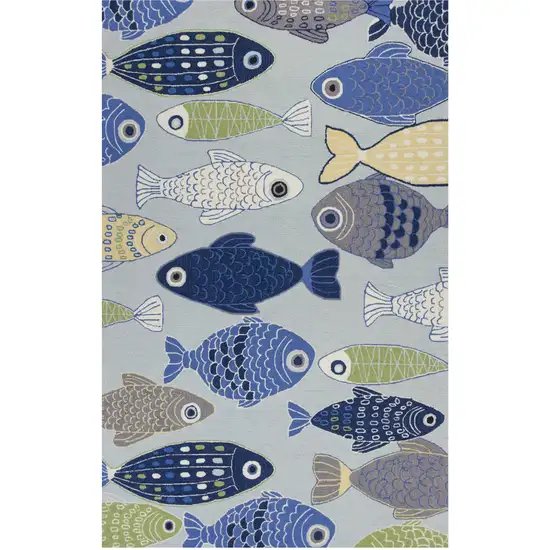 Blue Ivory And Green Fish Hand Tufted Area Rug Photo 2