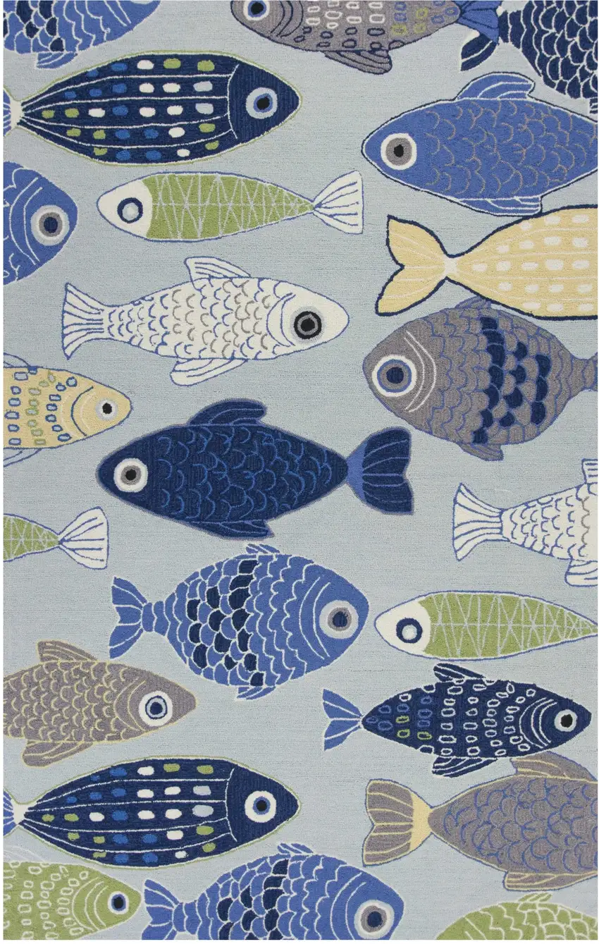 Blue Ivory And Green Fish Hand Tufted Area Rug Photo 2