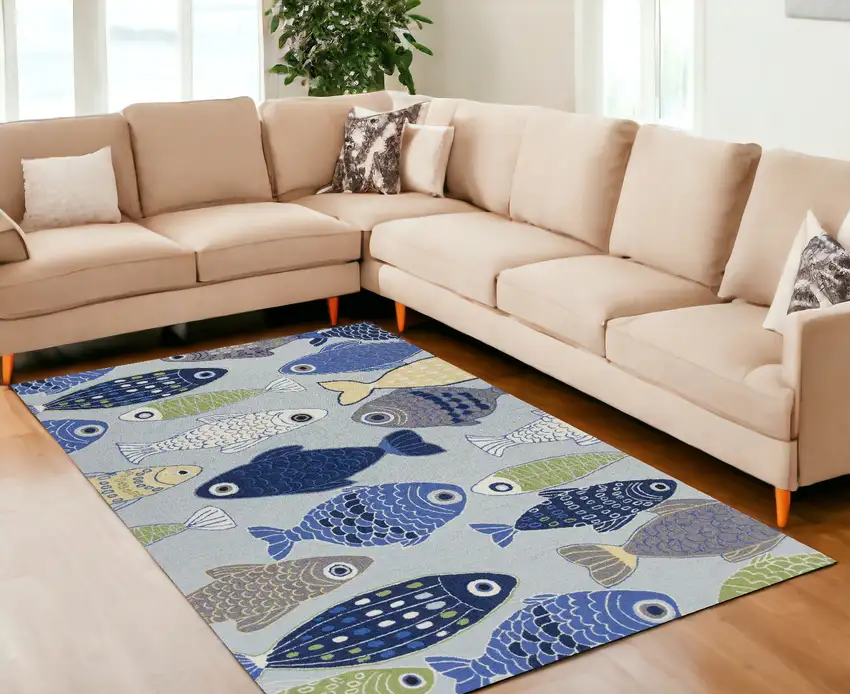 Polyester Light Blue Area Rug Photo 1