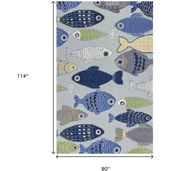 Blue Ivory And Green Fish Hand Tufted Area Rug Photo 3