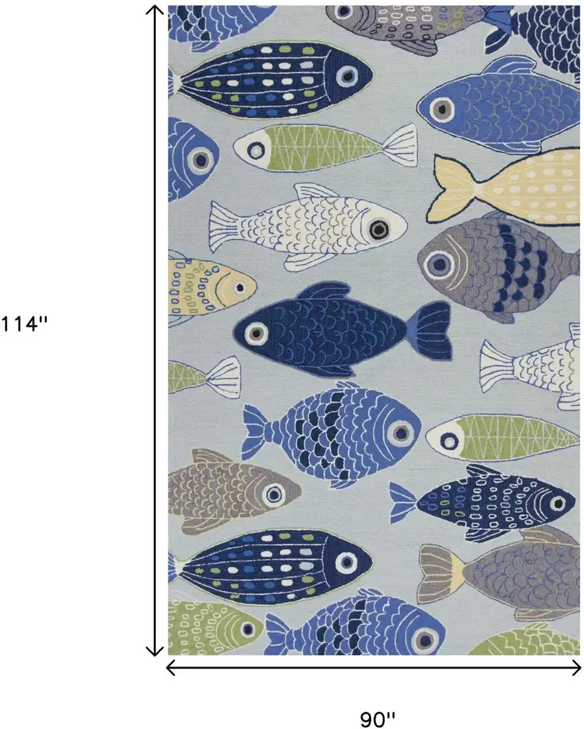 Blue Ivory And Green Fish Hand Tufted Area Rug Photo 3